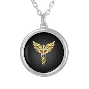 Gold Polygonal Symbol Caduceus Silver Plated Necklace