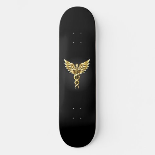 Gold Polygonal Symbol Caduceus Skateboard