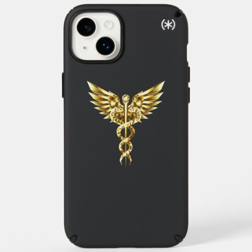 Gold Polygonal Symbol Caduceus Speck iPhone 14 Plus Case