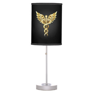 Gold Polygonal Symbol Caduceus Table Lamp