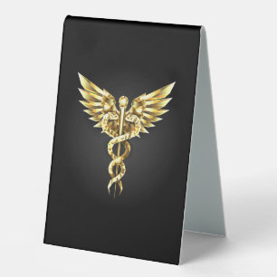 Gold Polygonal Symbol Caduceus Table Tent