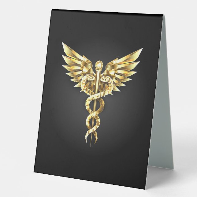 Gold Polygonal Symbol Caduceus Table Tent (Front)