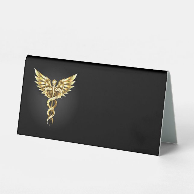 Gold Polygonal Symbol Caduceus Table Tent (Front)