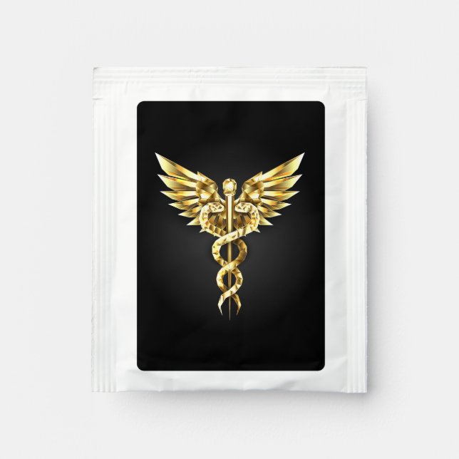 Gold Polygonal Symbol Caduceus Tea Bag Drink Mix (Front)