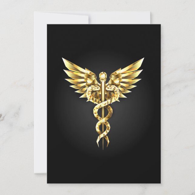 Gold Polygonal Symbol Caduceus Thank You Card (Front)