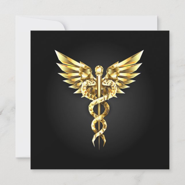 Gold Polygonal Symbol Caduceus Thank You Card (Front)