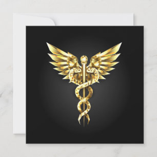 Gold Polygonal Symbol Caduceus Thank You Card