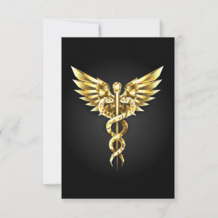 Gold Polygonal Symbol Caduceus Thank You Card