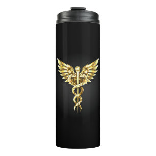 Gold Polygonal Symbol Caduceus Thermal Tumbler