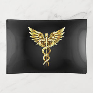 Gold Polygonal Symbol Caduceus Trinket Tray