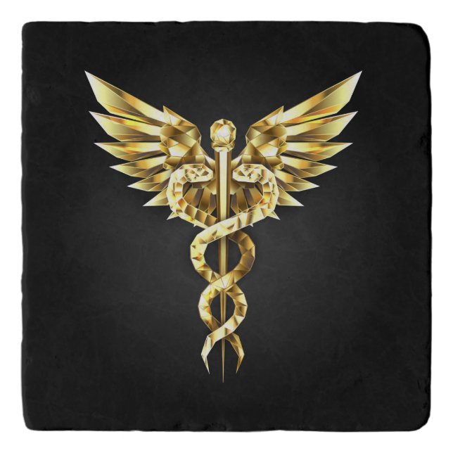 Gold Polygonal Symbol Caduceus Trivet (Front)