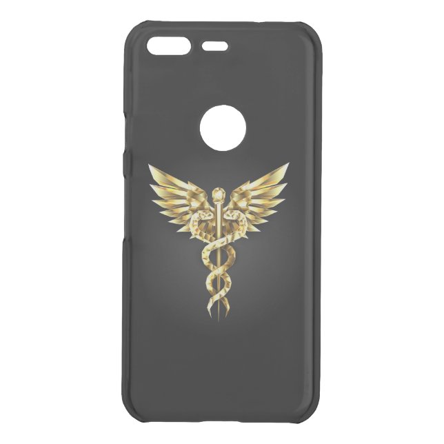 Gold Polygonal Symbol Caduceus Uncommon Google Pixel Case (Back)