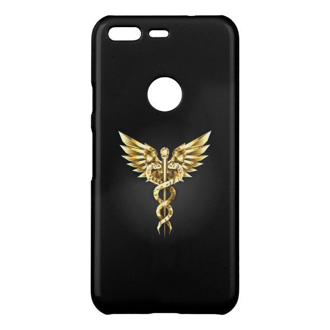 Gold Polygonal Symbol Caduceus Uncommon Google Pixel Case (Back)