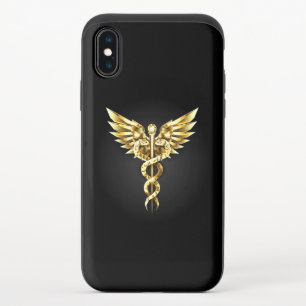 Gold Polygonal Symbol Caduceus iPhone XS Slider Case