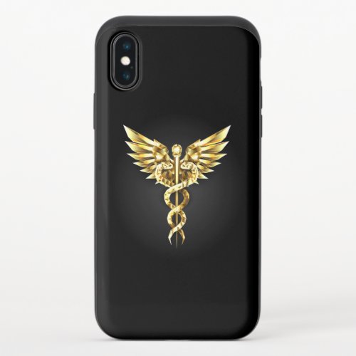 Gold Polygonal Symbol Caduceus iPhone XS Slider Case