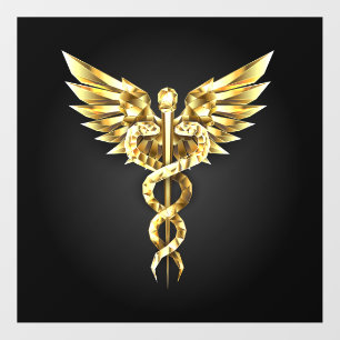 Gold Polygonal Symbol Caduceus Wall Decal