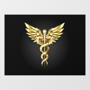 Gold Polygonal Symbol Caduceus Window Cling