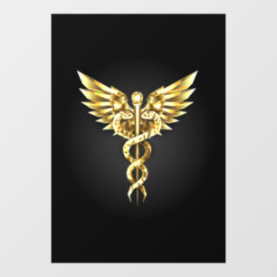 Gold Polygonal Symbol Caduceus Window Cling
