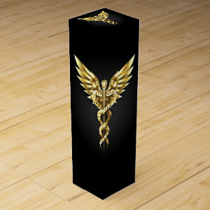Gold Polygonal Symbol Caduceus Wine Box
