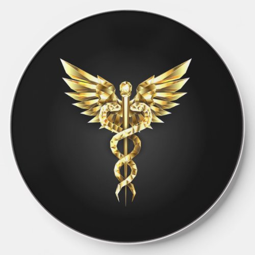 Gold Polygonal Symbol Caduceus Wireless Charger