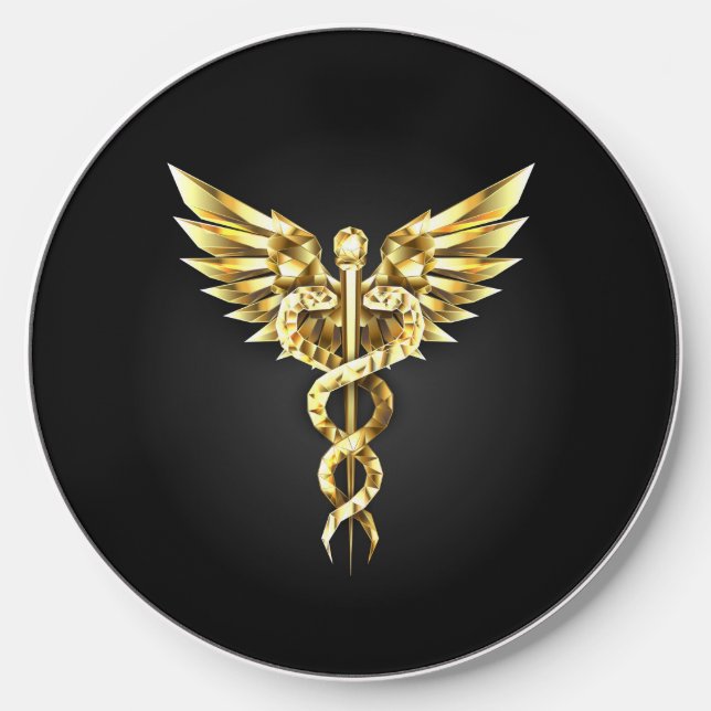 Gold Polygonal Symbol Caduceus Wireless Charger (Front)