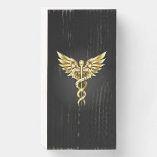 Gold Polygonal Symbol Caduceus Wooden Box Sign