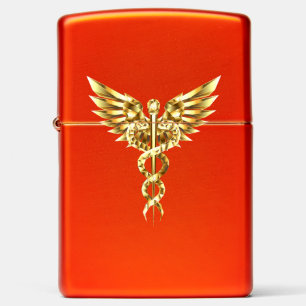 Gold Polygonal Symbol Caduceus Zippo Lighter