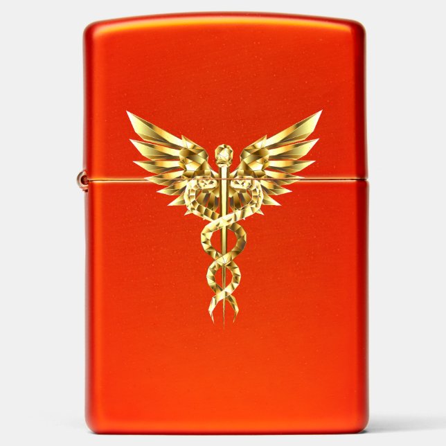Gold Polygonal Symbol Caduceus Zippo Lighter (Front)