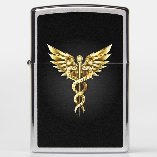Gold Polygonal Symbol Caduceus Zippo Lighter (Front)