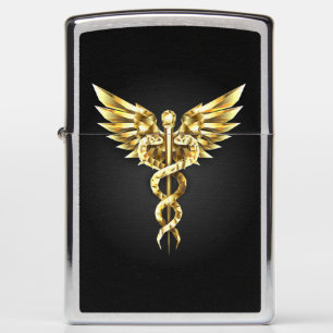 Gold Polygonal Symbol Caduceus Zippo Lighter