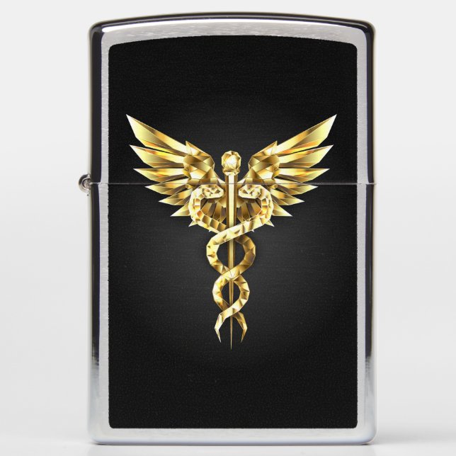 Gold Polygonal Symbol Caduceus Zippo Lighter (Front)