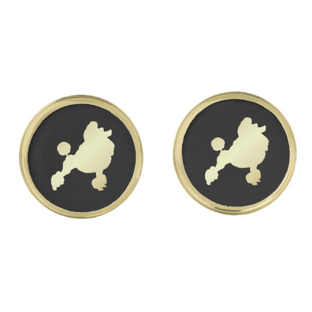 Gold Poodle on Black Cufflinks (Front)