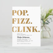 Gold Pop Fizz Clink Bridal Shower Invitation (Standing Front)
