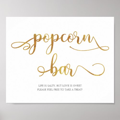 Gold Popcorn Bar food favors Wedding Sign