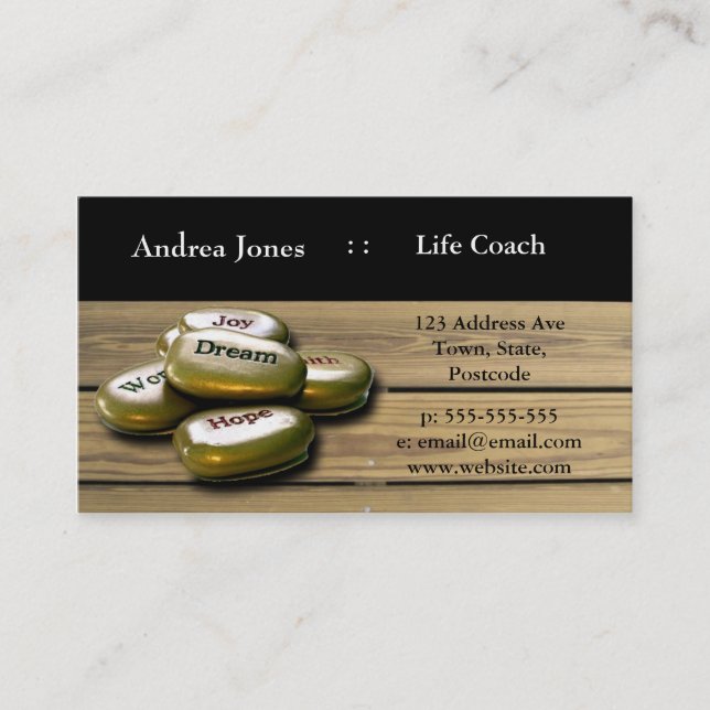 Gold Positive word stones life coach business card (Front)