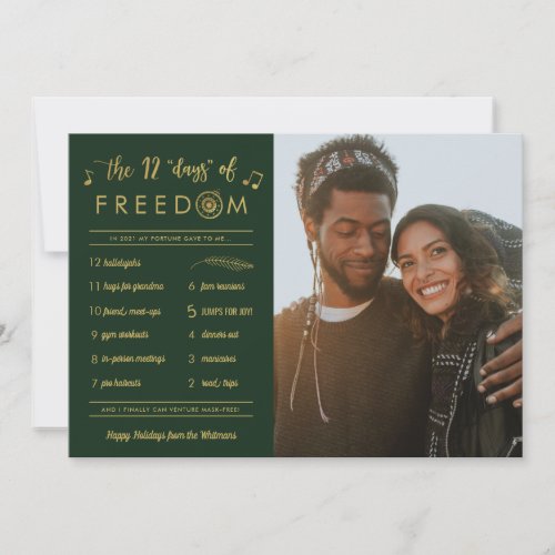 Gold Post Covid 12 Days Freedom Photo Christmas Holiday Card
