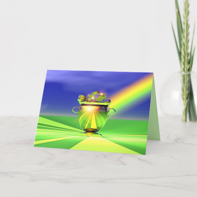 Gold Pot Of Gold St. Patrick's Day Card (Front)