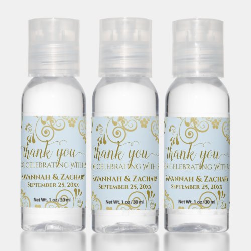 Gold  Powder Blue Elegant Wedding Favor Thank You Hand Sanitizer