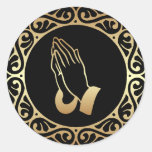 Gold Praying Hands Classic Round Sticker at Zazzle