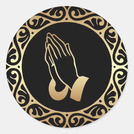 Gold Praying Hands Classic Round Sticker