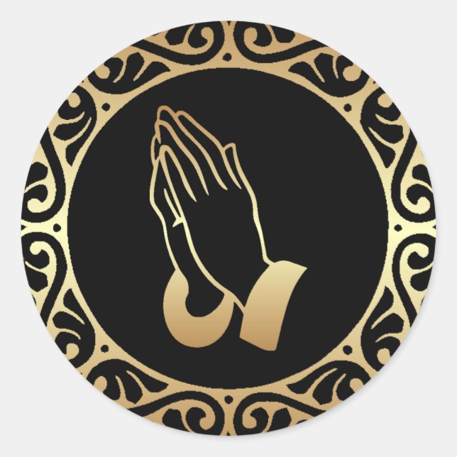 Gold Praying Hands Classic Round Sticker (Front)