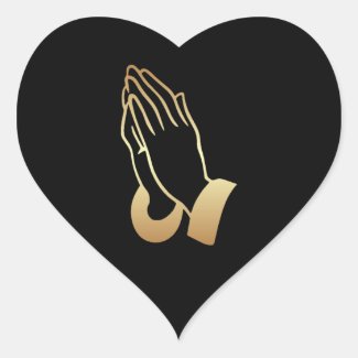 Gold Praying Hands Heart Sticker