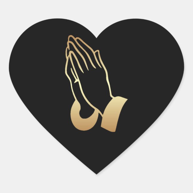Gold Praying Hands Heart Sticker (Front)
