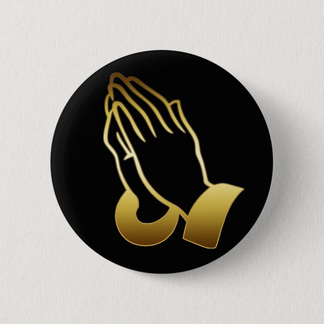 GOLD PRAYING HANDS PINBACK BUTTON (Front)