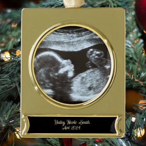 Gold Pregnancy Ultrasound Sonogram Christmas Gold Plated Banner Ornament