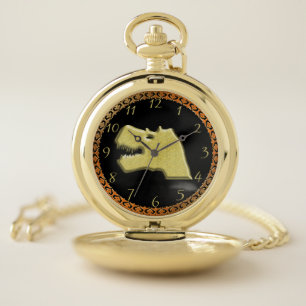 Gold prehistoric t rex tyrannosaurus dinosaur 2 pocket watch
