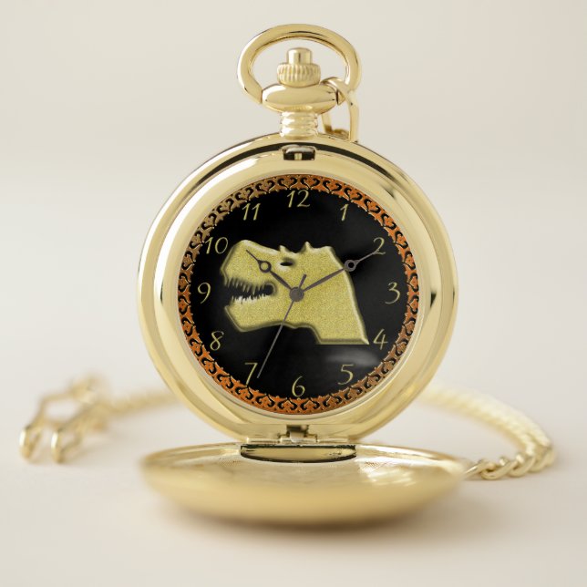 Gold prehistoric t rex tyrannosaurus dinosaur 2 pocket watch (Inside)