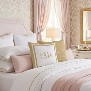 Gold Preppy Ribbon Dots Custom Monogram Throw Pillow