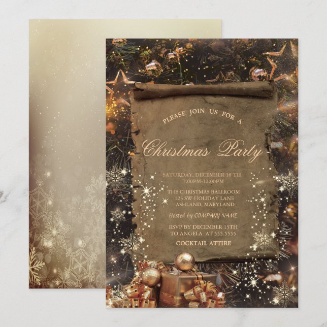 Gold Presents,Snowflakes Vintage Company  Invitation (Front/Back)
