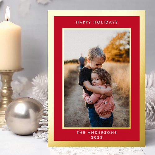 Gold Pressed Bold Elegance Christmas Border Photo Foil Holiday Card